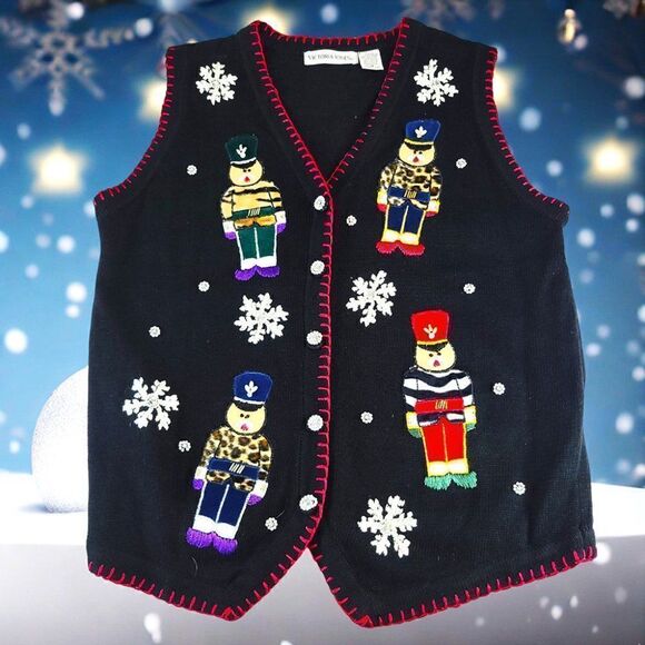 Victoria Jones Sweaters - Victoria Jones Christmas Toy Soldier snowflake holiday vintage 90s sweater vest
